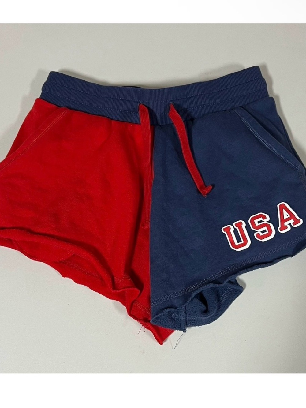 Red Blue Color-Block ‘USA’ Graphic Drawstring Shorts Bottoms Size XS 🇺🇸✨ #shorts
